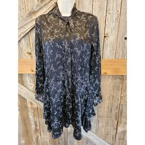 Natalia Tie Neck Dress equipment dress size XS classic floral midi EUC tiered _